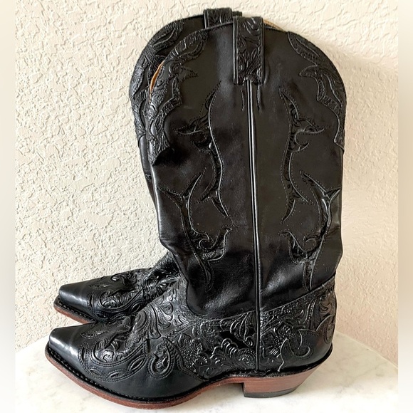 Boulet Tooled Leather Cowgirl Boots Size 9.5 - Picture 7 of 12